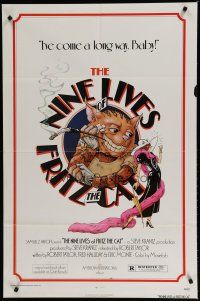 6w528 NINE LIVES OF FRITZ THE CAT 1sh '74 Robert Crumb, great art of smoking cartoon feline!