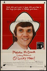 6w535 O LUCKY MAN 1sh '73 huge image of Malcolm McDowell, directed by Lindsay Anderson!