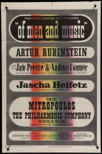 6w540 OF MEN & MUSIC 1sh '51 Arthur Rubinstein, Jan Peerce & Nadine Conner, cool design!