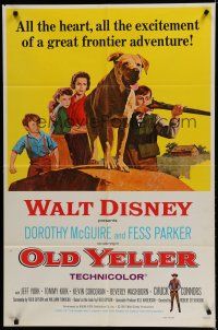 6w546 OLD YELLER 1sh R74 Dorothy McGuire, Fess Parker, art of Walt Disney's most classic canine!
