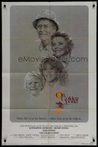 6w548 ON GOLDEN POND 1sh '81 art of Katharine Hepburn, Henry Fonda, and Jane Fonda by C.D. de Mar!