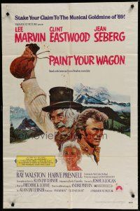 6w565 PAINT YOUR WAGON 1sh '69 art of Clint Eastwood, Lee Marvin & pretty Jean Seberg!