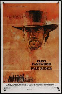 6w566 PALE RIDER 1sh '85 great artwork of cowboy Clint Eastwood by C. Michael Dudash!