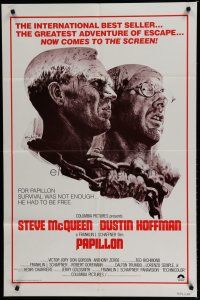 6w569 PAPILLON 1sh R80 great art of prisoners Steve McQueen & Dustin Hoffman by Tom Jung!