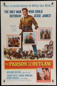 6w574 PARSON & THE OUTLAW 1sh '57 Anthony Dexter stars in the untold story of Billy the Kid!