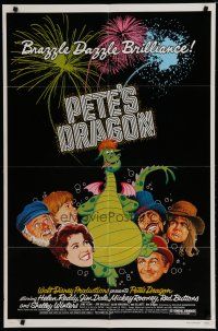 6w585 PETE'S DRAGON 1sh '77 Walt Disney animation/live action, colorful art of Elliott!