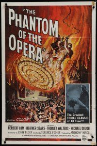 6w586 PHANTOM OF THE OPERA 1sh '62 Hammer horror, Herbert Lom, cool art by Reynold Brown!