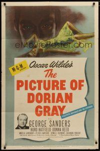 6w588 PICTURE OF DORIAN GRAY 1sh '45 George Sanders, Hurd Hatfield, Donna Reed, horror artwork!