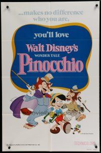 6w593 PINOCCHIO 1sh R78 Disney classic fantasy cartoon about a wooden boy who wants to be real!