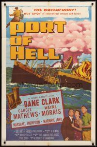 6w604 PORT OF HELL 1sh '54 art of Communist ship with exploding atom bombs!