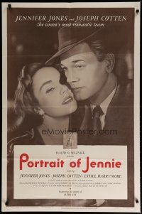 6w605 PORTRAIT OF JENNIE style A 1sh '49 Joseph Cotten loves beautiful ghost Jennifer Jones!