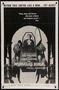 6w609 PREMATURE BURIAL 1sh R67 Edgar Allan Poe, Reynold Brown art of Ray Milland buried alive!