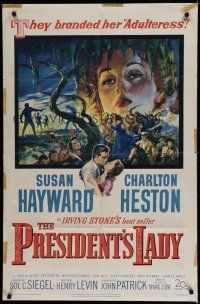6w610 PRESIDENT'S LADY 1sh '53 art of adulteress Susan Hayward & Charlton Heston!