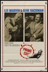 6w611 PRIME CUT style B 1sh '72 Lee Marvin w/machine gun, Gene Hackman w/cleaver!
