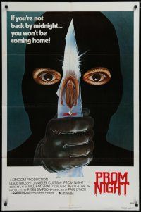6w614 PROM NIGHT 1sh '80 Jamie Lee Curtis won't be coming home, wild horror art!