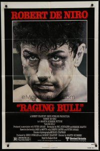 6w622 RAGING BULL 1sh '80 Martin Scorsese, classic close up boxing image of Robert De Niro!