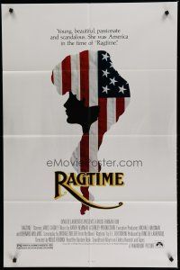 6w623 RAGTIME 1sh '81 James Cagney, Pat O'Brien, cool patriotic American flag art!