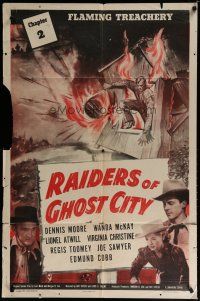 6w624 RAIDERS OF GHOST CITY chapter 2 1sh '44 Dennis Moore western serial, Flaming Treachery!