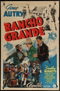 6w630 RANCHO GRANDE 1sh '40 artwork of Gene Autry, pilot June Storey, Smiley Burnette!