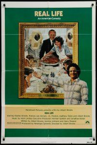 6w637 REAL LIFE 1sh '79 Albert Brooks, wacky spoof of Norman Rockwell painting!