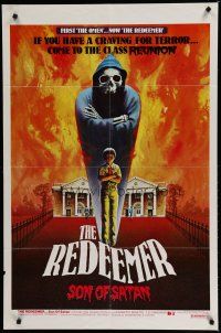 6w642 REDEEMER SON OF SATAN 1sh '78 cool horror art of hooded skeleton and kid with red eyes!