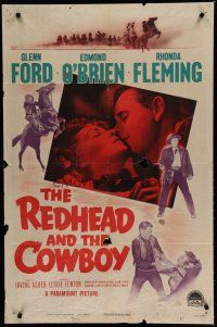 6w643 REDHEAD & THE COWBOY 1sh '51 great romantic super close up of Glenn Ford & Rhonda Fleming!