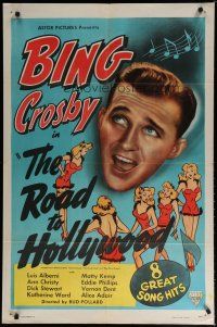 6w666 ROAD TO HOLLYWOOD 1sh '46 huge close up of singing Bing Crosby + artwork of sexy girls!