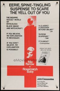 6w684 ROSEMARY'S BABY 1sh '68 Roman Polanski, Mia Farrow, different upside-down cross image!