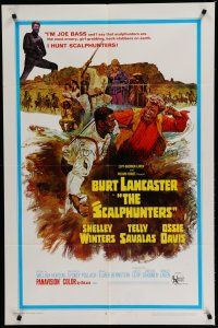 6w699 SCALPHUNTERS 1sh '68 great art of Burt Lancaster & Ossie Davis fighting in mud!