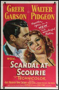 6w700 SCANDAL AT SCOURIE 1sh '53 great close up art of smiling Greer Garson & Walter Pidgeon!