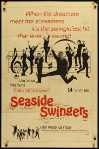 6w706 SEASIDE SWINGERS 1sh '65 Freddie & The Dreamers, the swingin'est hit that ever swung!