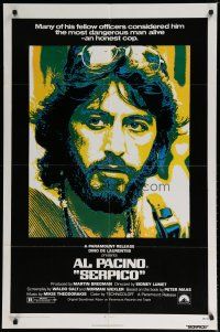 6w710 SERPICO 1sh '74 cool close up image of Al Pacino, Sidney Lumet crime classic!