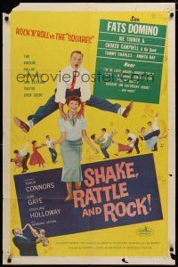 6w713 SHAKE, RATTLE & ROCK 1sh '56 Fats Domino, dancing teens, Rock 'n' Roll vs the Squares!