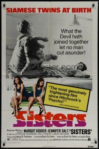 6w731 SISTERS 1sh '73 Brian De Palma, Margot Kidder is a set of conjoined twins!
