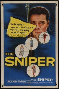 6w741 SNIPER 1sh '52 image of sniper Arthur Franz with gun targeting pretty women!