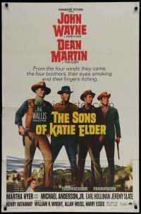 6w749 SONS OF KATIE ELDER 1sh '65 line up of John Wayne, Dean Martin & more + Martha Hyer!