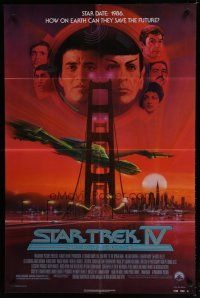 6w767 STAR TREK IV 1sh '86 art of Leonard Nimoy, Shatner & Klingon Bird-of-Prey by Bob Peak!