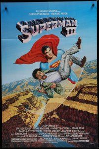 6w798 SUPERMAN III 1sh '83 art of Reeve flying w/Richard Pryor by L. Salk!