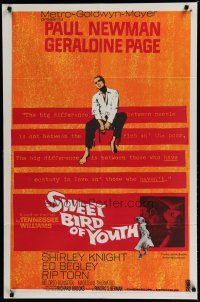 6w808 SWEET BIRD OF YOUTH 1sh '62 Paul Newman, Geraldine Page, from Tennessee Williams' play!
