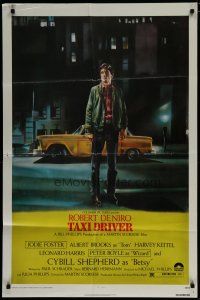 6w821 TAXI DRIVER 1sh '76 classic art of Robert De Niro by cab, directed by Martin Scorsese!