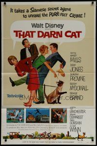 6w837 THAT DARN CAT style A 1sh R73 great artwork of Hayley Mills, wacky Siamese cat, Walt Disney!