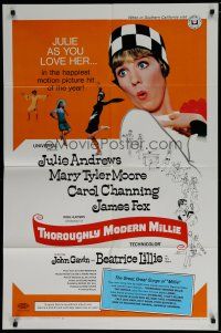 6w846 THOROUGHLY MODERN MILLIE new art style 1sh '67 image of singing & dancing Julie Andrews!