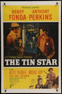 6w868 TIN STAR 1sh '57 cowboys Henry Fonda & Anthony Perkins, directed by Anthony Mann!