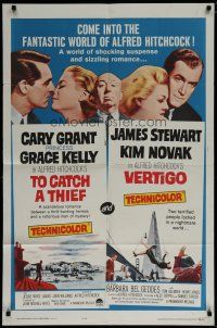 6w870 TO CATCH A THIEF/VERTIGO 1sh '63 Alfred Hitchcock, Cary Grant, Princess Grace Kelly!