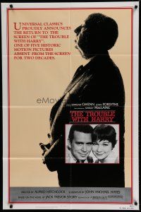 6w886 TROUBLE WITH HARRY 1sh R83 Alfred Hitchcock profile, c/u of Forsythe & Shirley MacLaine!