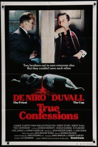 6w887 TRUE CONFESSIONS int'l 1sh '81 priest Robert De Niro, detective Robert Duvall!