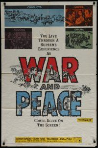 6w939 WAR & PEACE 1sh R63 art of Audrey Hepburn, Henry Fonda & Mel Ferrer, Leo Tolstoy epic!