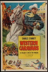 6w954 CHARLES STARRETT stock 1sh '52 art of Charles Starrett by Glen Cravath, Western Caravans!