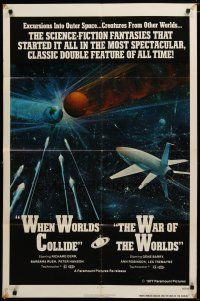6w959 WHEN WORLDS COLLIDE/WAR OF THE WORLDS 1sh '77 cool sci-fi art of rocket in space by Berkey!