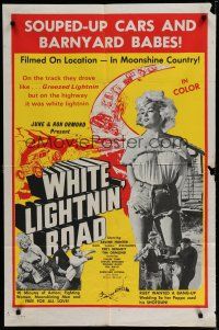 6w964 WHITE LIGHTNIN' ROAD 1sh '65 stock car racing & sexy barnyard babes in moonshine country!